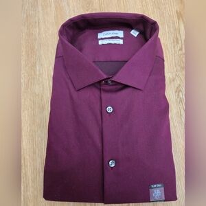 Calvin Klein Men's Dress Shirt in Deep Burgundy